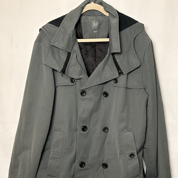 Armani Exchange Gray Jacket Men’s Size XL Double Breasted Hooded Coat - Picture 1 of 13